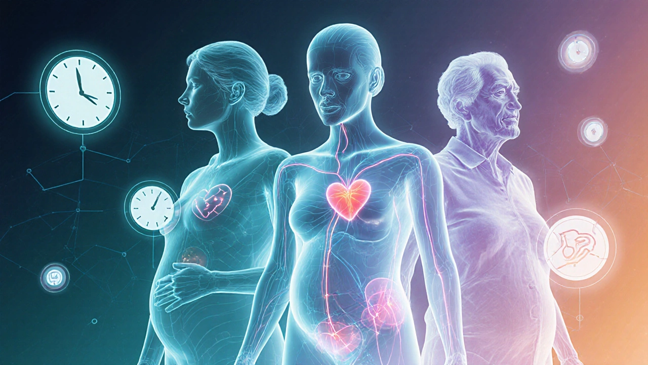 Farklı yaş gruplarında insanlar, kan dolaşımı ve enflamasyon azalması ile temsil ediliyor.