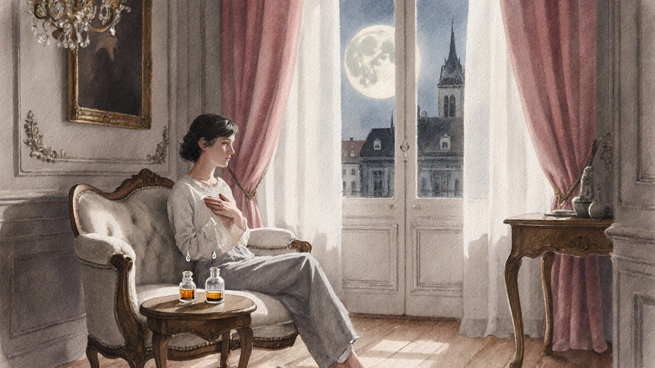 Tek başına oturan bir kişi, kendi kalp atışını hissetmek için göğsüne elini koyuyor, hafif yağ damlası düşüyor.