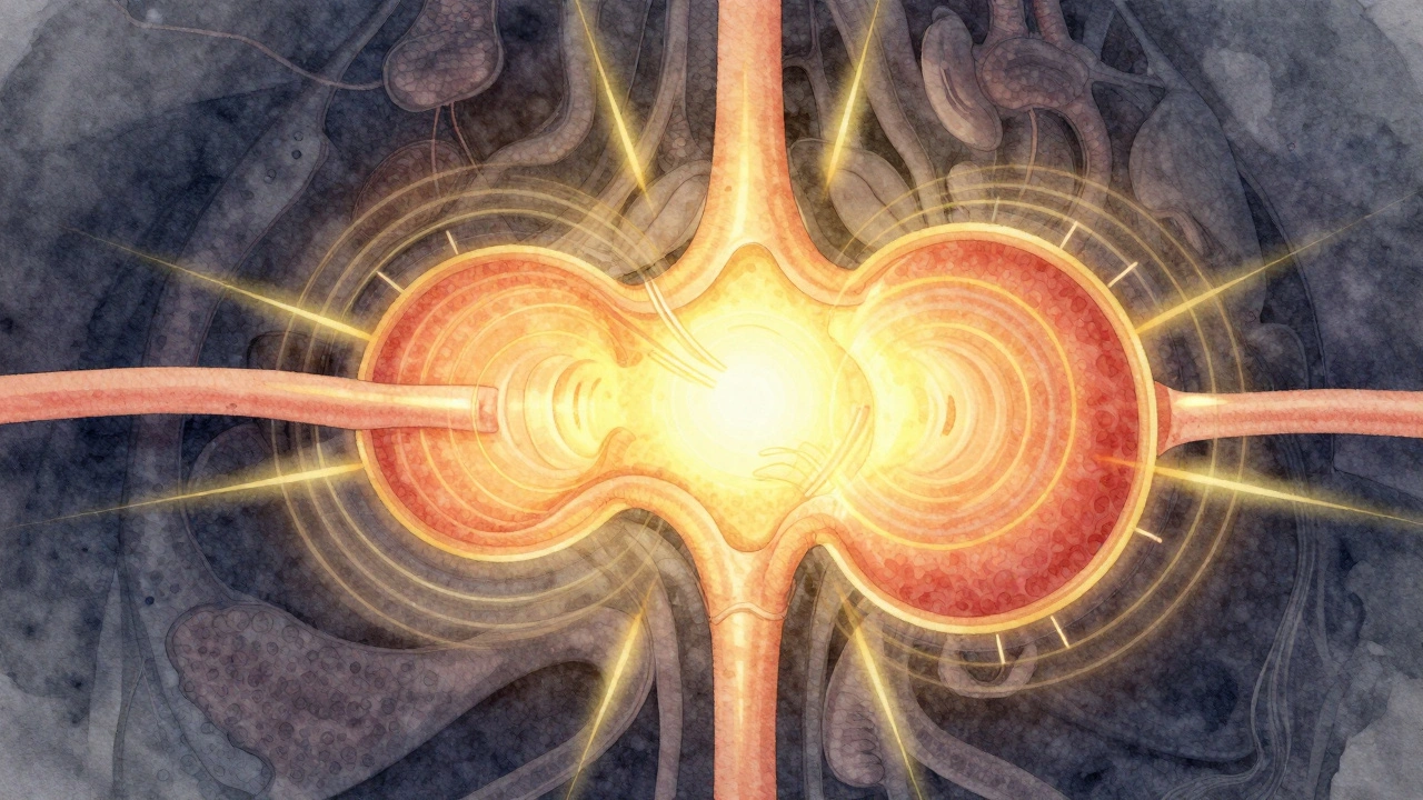 Prostat bezi etrafında iyileşme ışınları ve masaj dalgaları ile gösteriliyor.