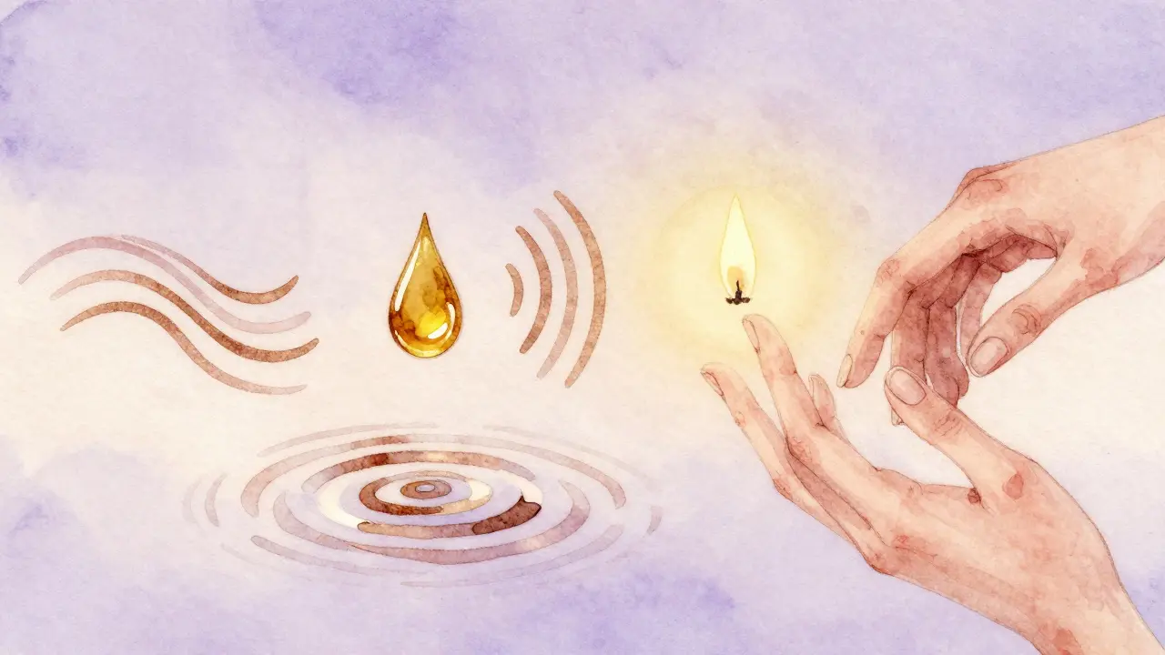 Beş duyuyu temsil eden soyut unsurlar: nefes, yağ, ses, ışık ve dokunuş.