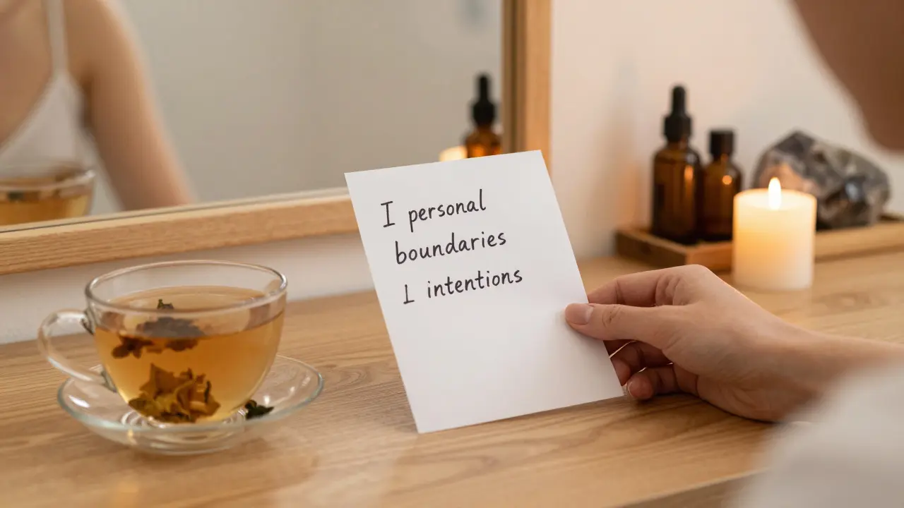 Bir kadın, masaj öncesi sınırlarını yazdığı notu ve bitki çayını masanın üstünde bırakıyor.