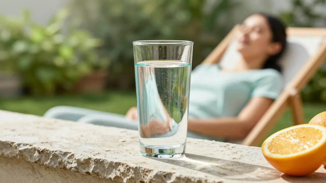 Bol su içimi ve dinlenme temalı huzurlu portre kompozisyonu.