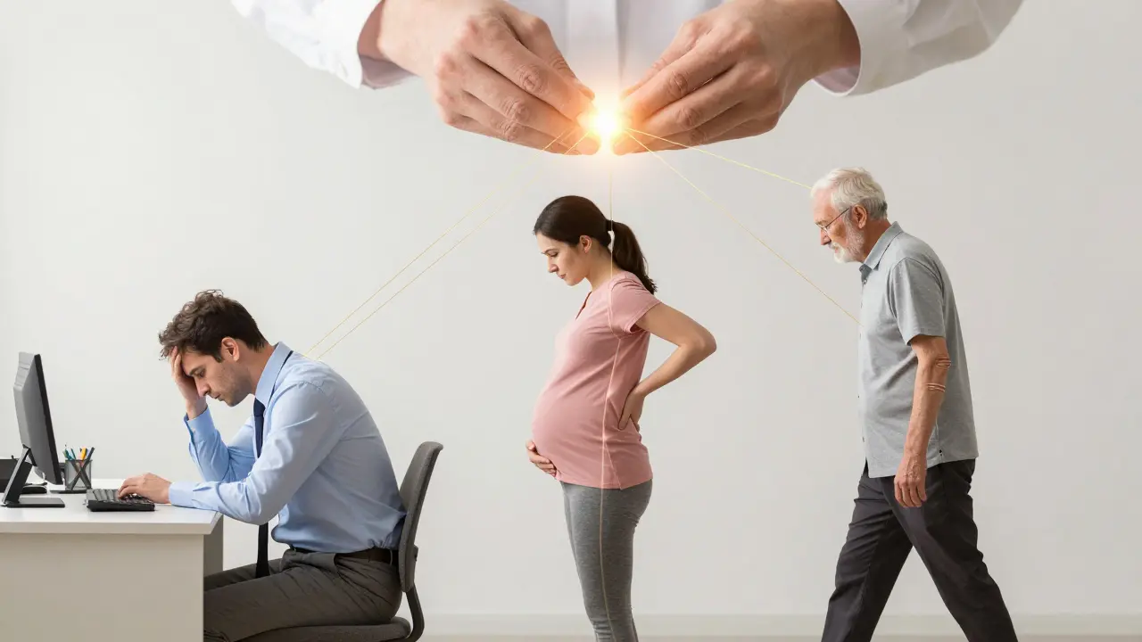 Farklı yaş ve yaşam tarzlarından üç kişi, fasya serbest bırakma tedavisiyle birleşiyor.