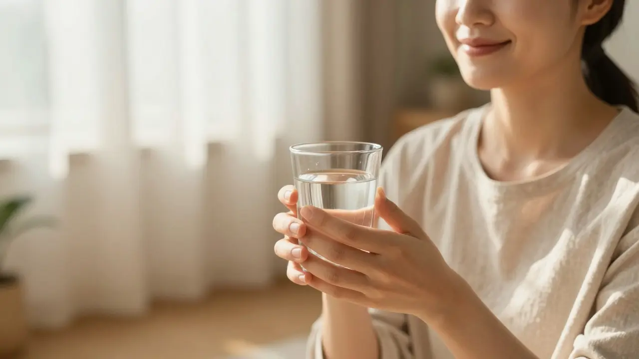 Reiki seansı sonrası huzurlu bir şekilde su içen ve dinlenen kişi