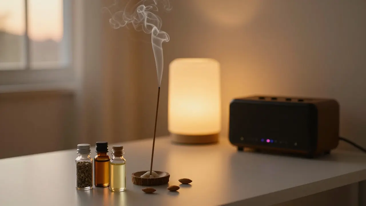 Tütsü, müzik ve doğal yağlar ile hazırlanmış evde wellness köşesi.