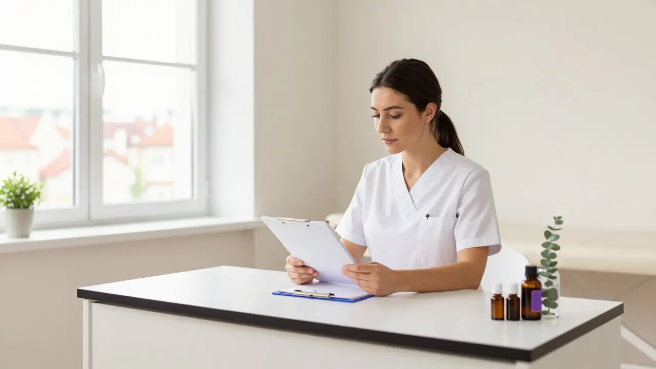 Profesyonel ve hijyenik bir Prag wellness merkezinde terapi hazırlığı sahnesi