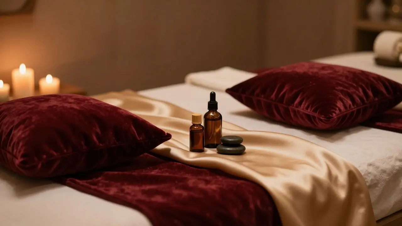 Lüks ve sakin bir atmosferdeki masaj salonu detayları ve rahatlık unsurları