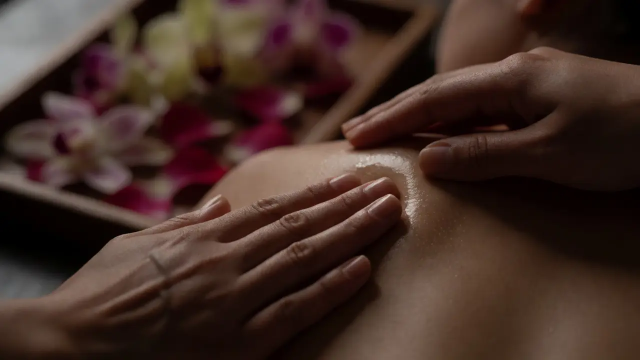 Omuzlara sıcak yağ uygulayan masöz elleri yakın çekim